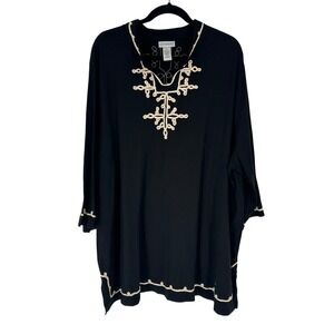Catherines Black Embroidered Tunic Top Plus Size 3X Long Sleeve Casual Everyday